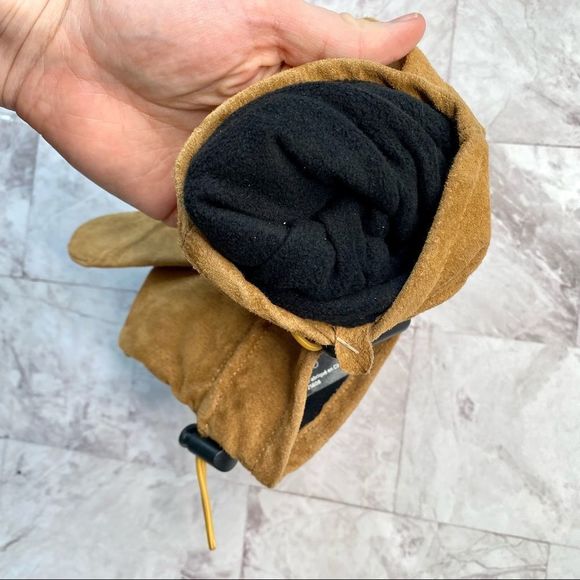 HUDSON’S BAY 100% Brown/Tan Leather Winter Gloves with Fleece Lining - Size M/L - Picture 3 of 4
